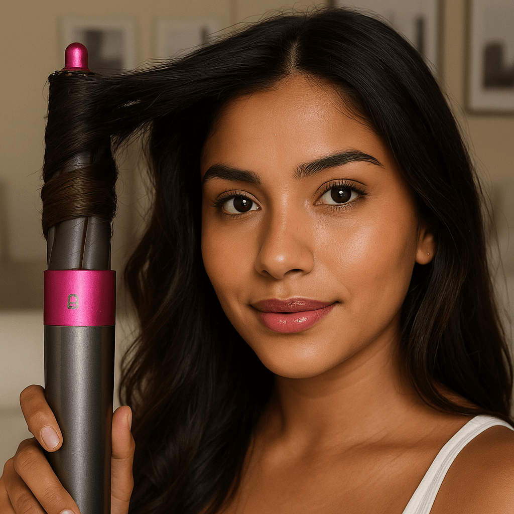 mujer latina alisandose el cabello